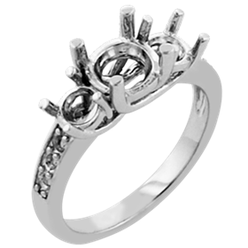 Picture of Trellis three stone ring with accents round stones