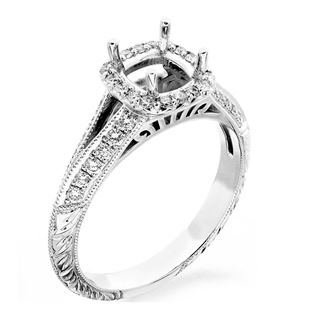 Picture of Halo ring cushion center stone with hand engraving